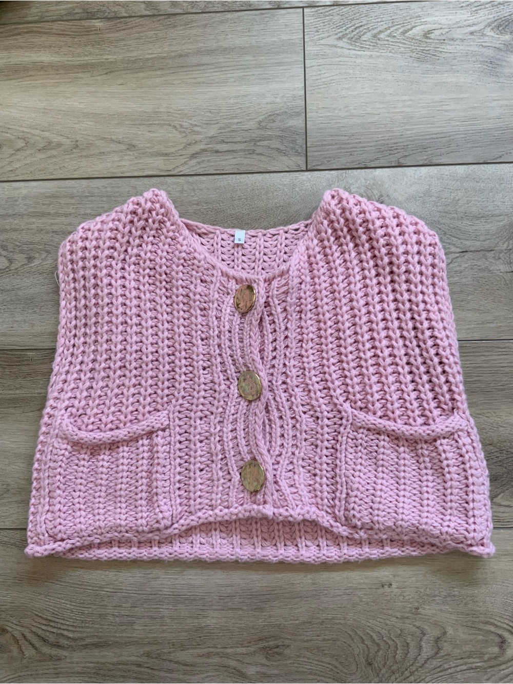 Chunky Knit Pink Button-Front Women's Sweater Vest
